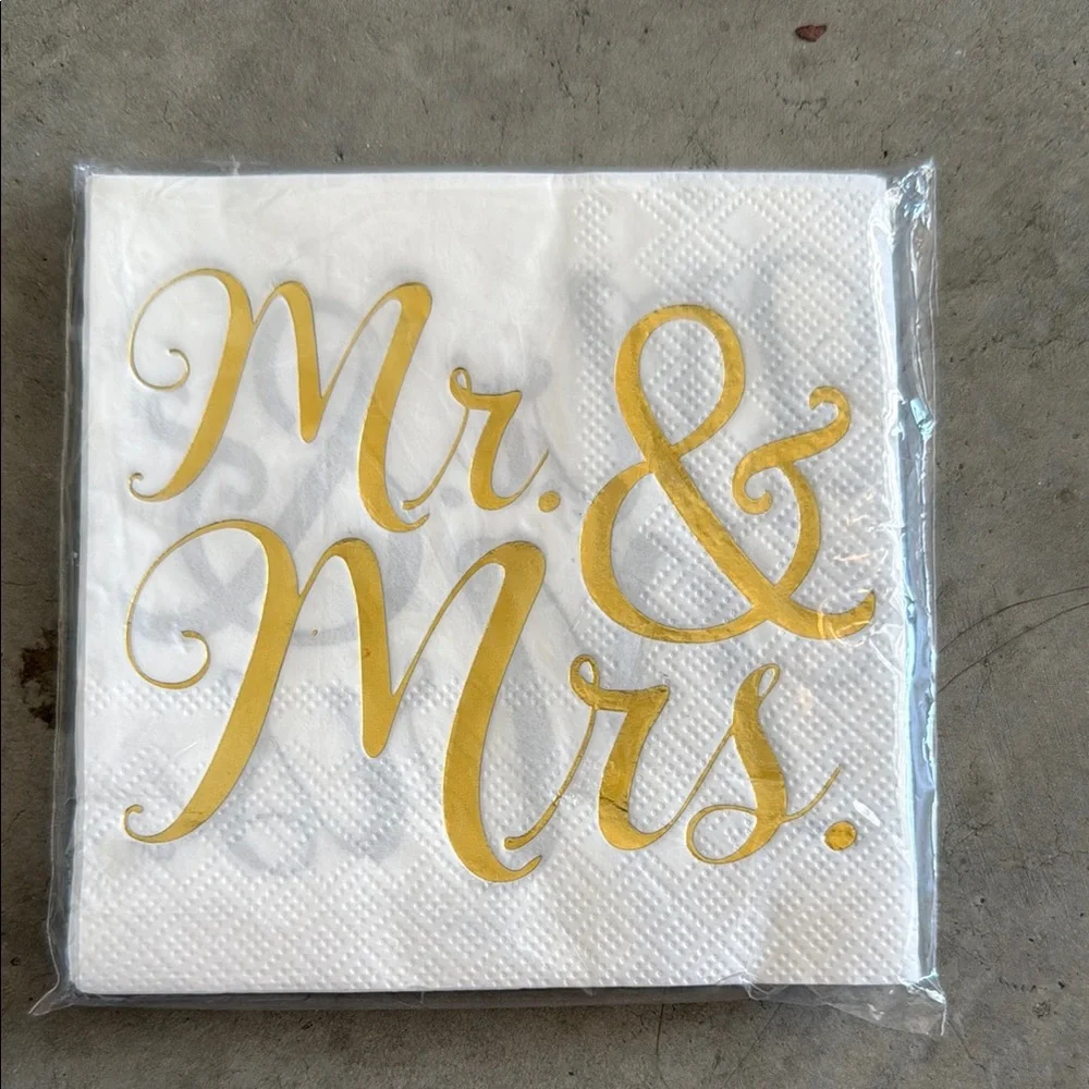 Wedding Gold and White 'Mr. & Mrs.' Napkins - Set Of 3